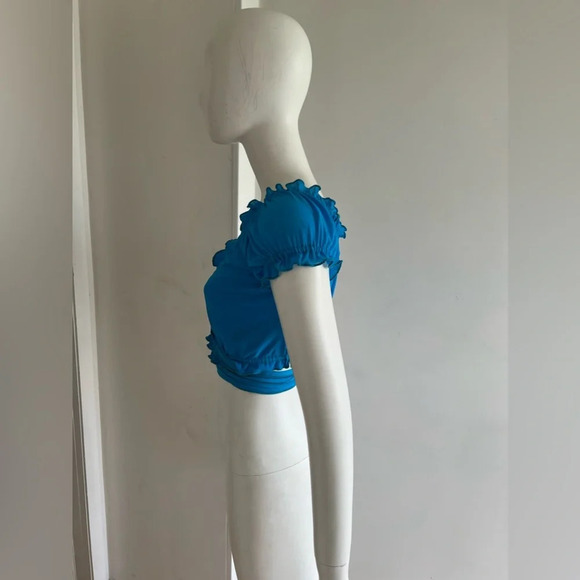 I.AM.GIA. Bindi Cropped Wrap Top Electric Blue Mesh Size M Short Sleeve - Picture 3 of 8